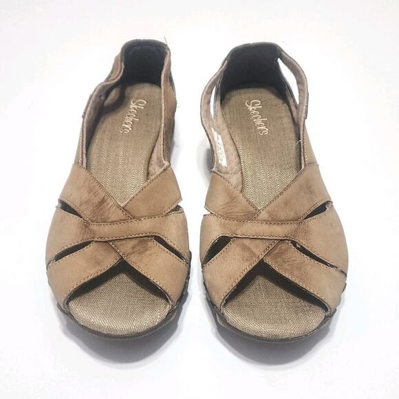 SKECHERS 46458 Brown Leather Casual Peep Toe Women's Size US 9 Comfort Shoes - Picture 4 of 7